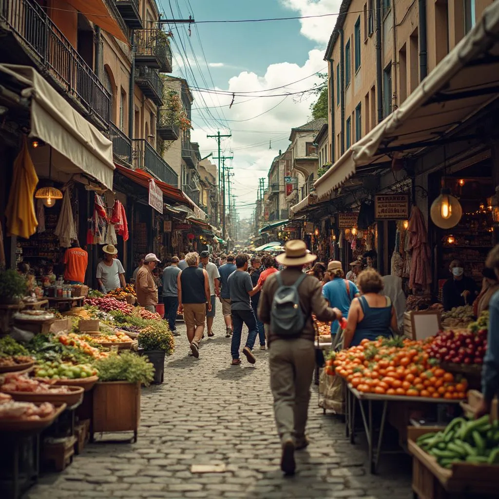Mercado local concurrido en Argentina