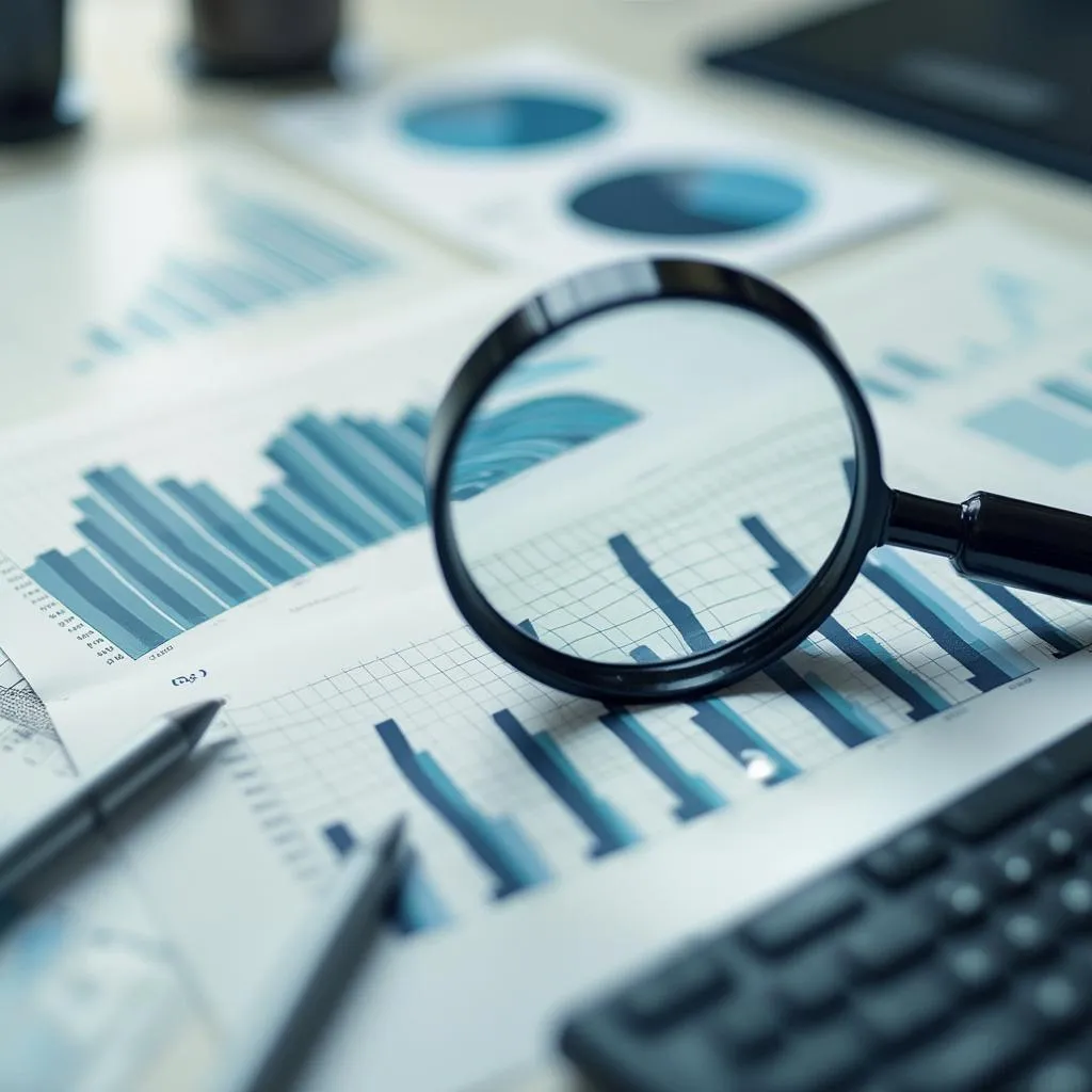 Lupa sobre documentos financieros